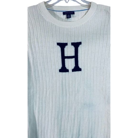 Tommy Hilfiger Women's Ribbed Knit Long Sleeve Letter Sweater Ivory Size S/P - Picture 2 of 6